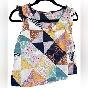 a.n.a Blouse Womens XS 100% Cotton Boxy Ruffle Patchwork Boho Cottage Peasant‎